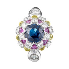 18K White Gold Diamond Sapphire Ring in Aurora Style