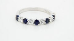 18K White Gold Diamond & Sapphire U-Shape Wedding Band