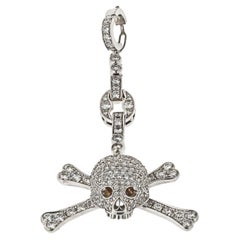 Used 18K White Gold Diamond Scull Pendant Purse Charm