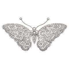 18k White Gold Diamond Set Filigree Butterfly Brooch, Approximately 1.89 TCW