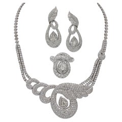 18K White Gold Diamond Set With Necklace, Earrings and Ring