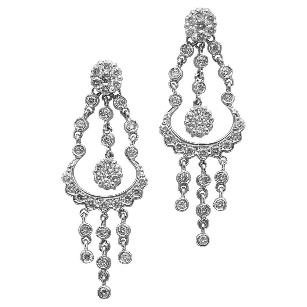 Floral Diamond White Gold Chandelier Earrings For Sale at 1stDibs