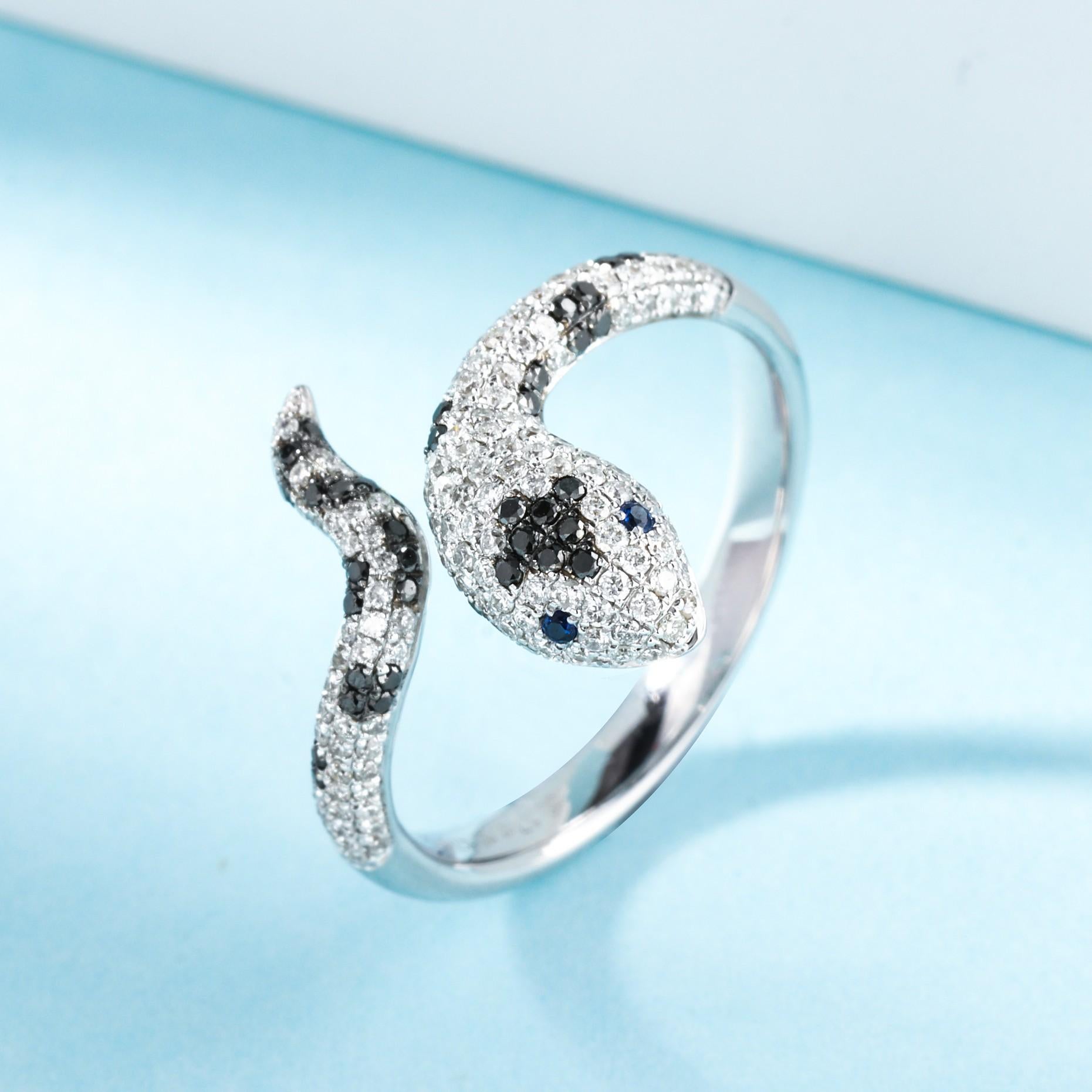 For Sale:  18K White Gold Diamond Snake Ring 2