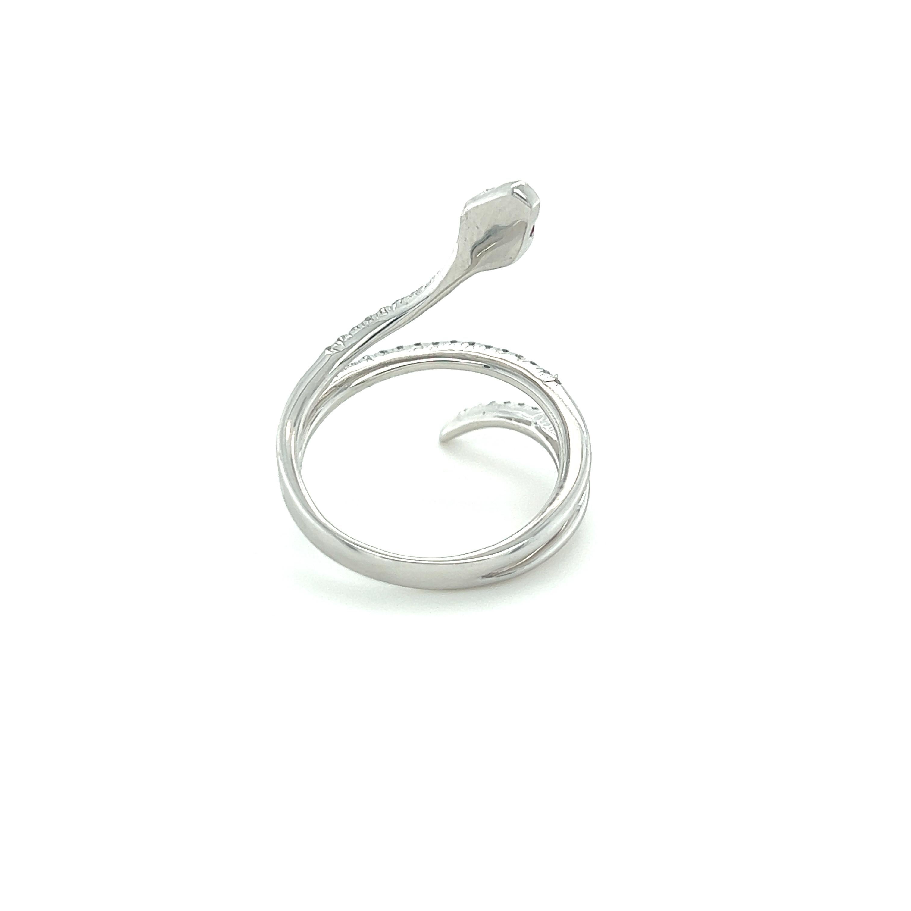 Modern 18k White Gold Diamond Snake Ring For Sale