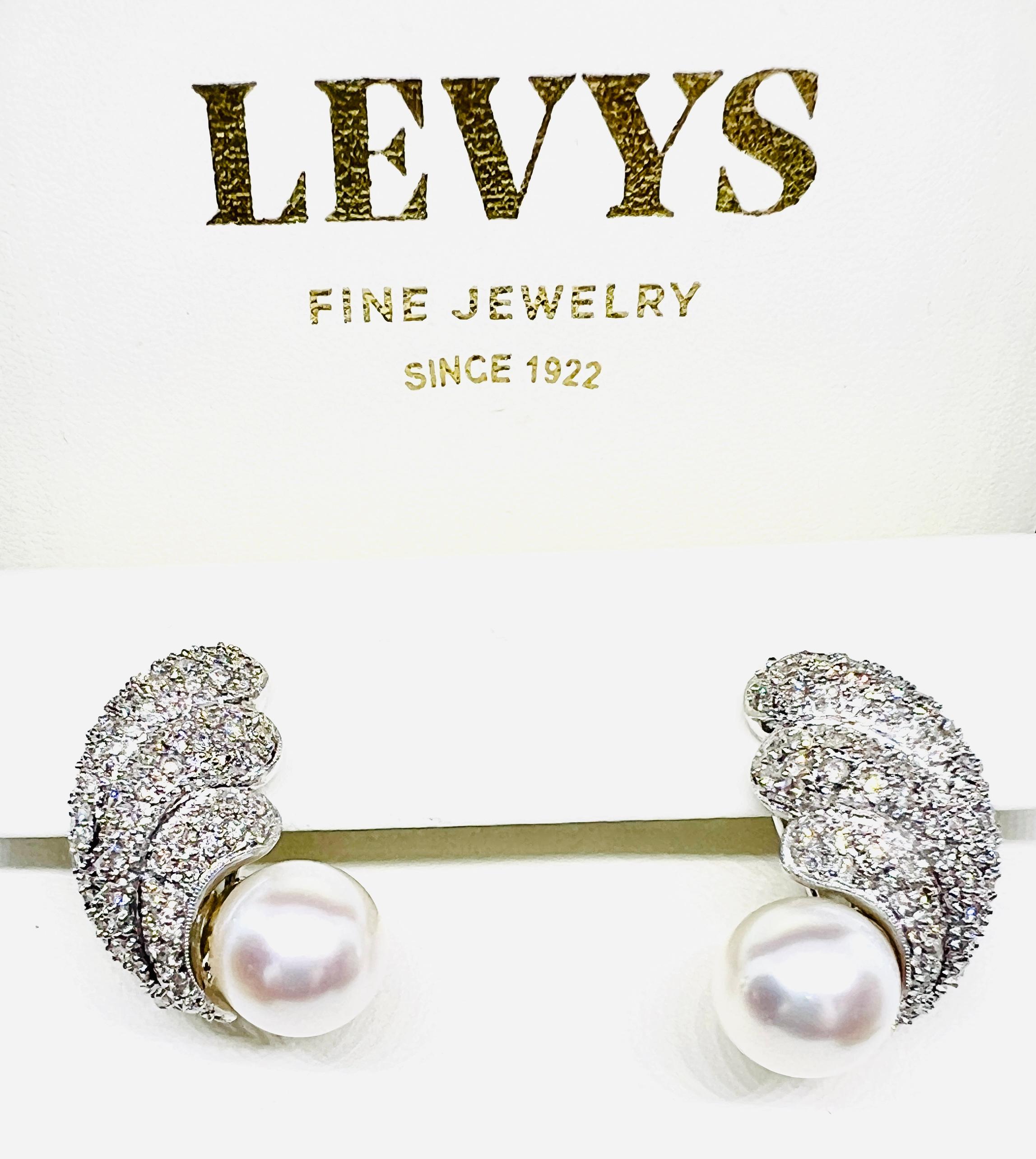 Modernist 18K White Gold Diamond & South seas Pearl Vintage Earrings 19.3 Grams For Sale