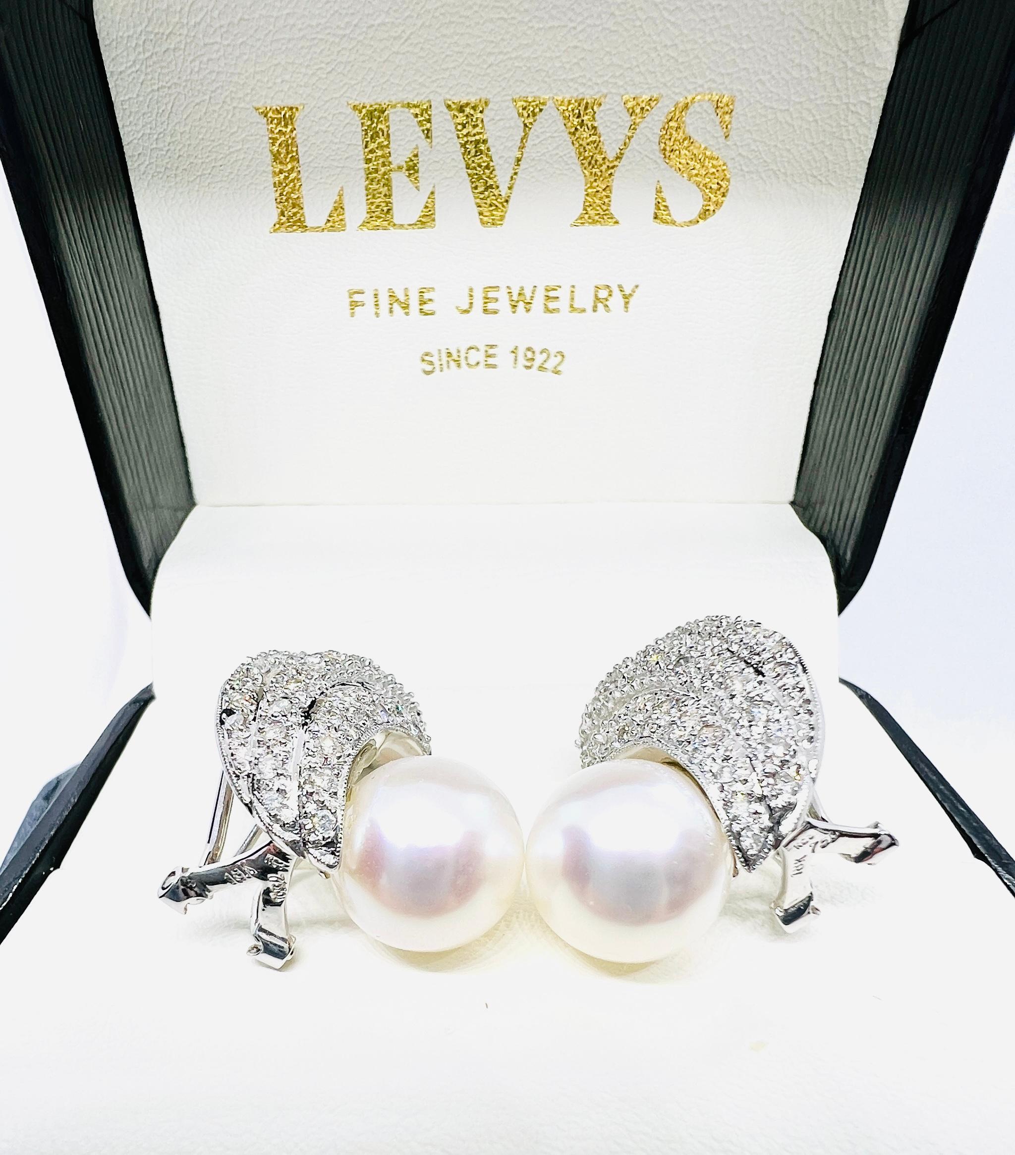 Women's 18K White Gold Diamond & South seas Pearl Vintage Earrings 19.3 Grams For Sale
