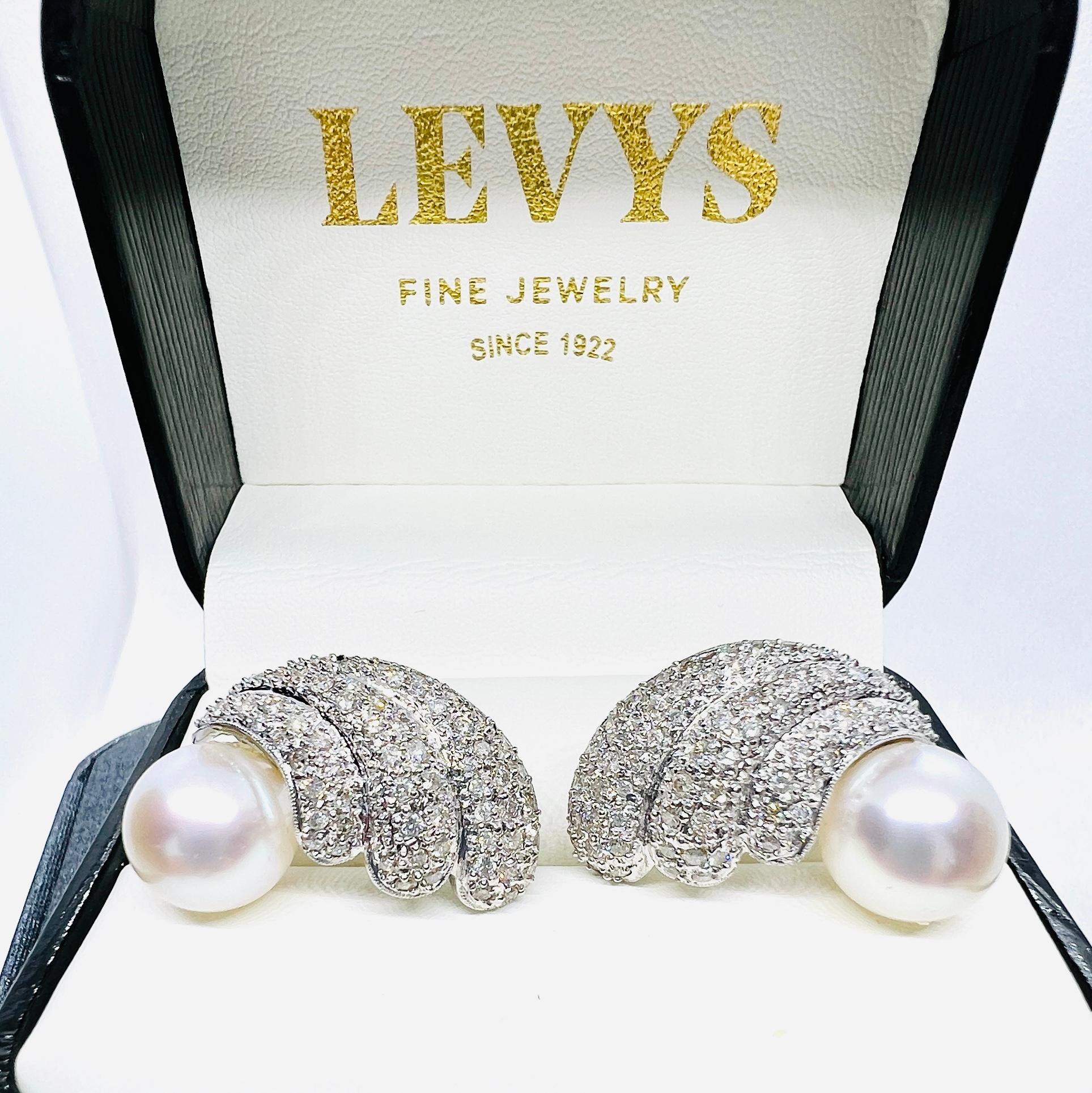 18K White Gold Diamond & South seas Pearl Vintage Earrings 19.3 Grams For Sale 1