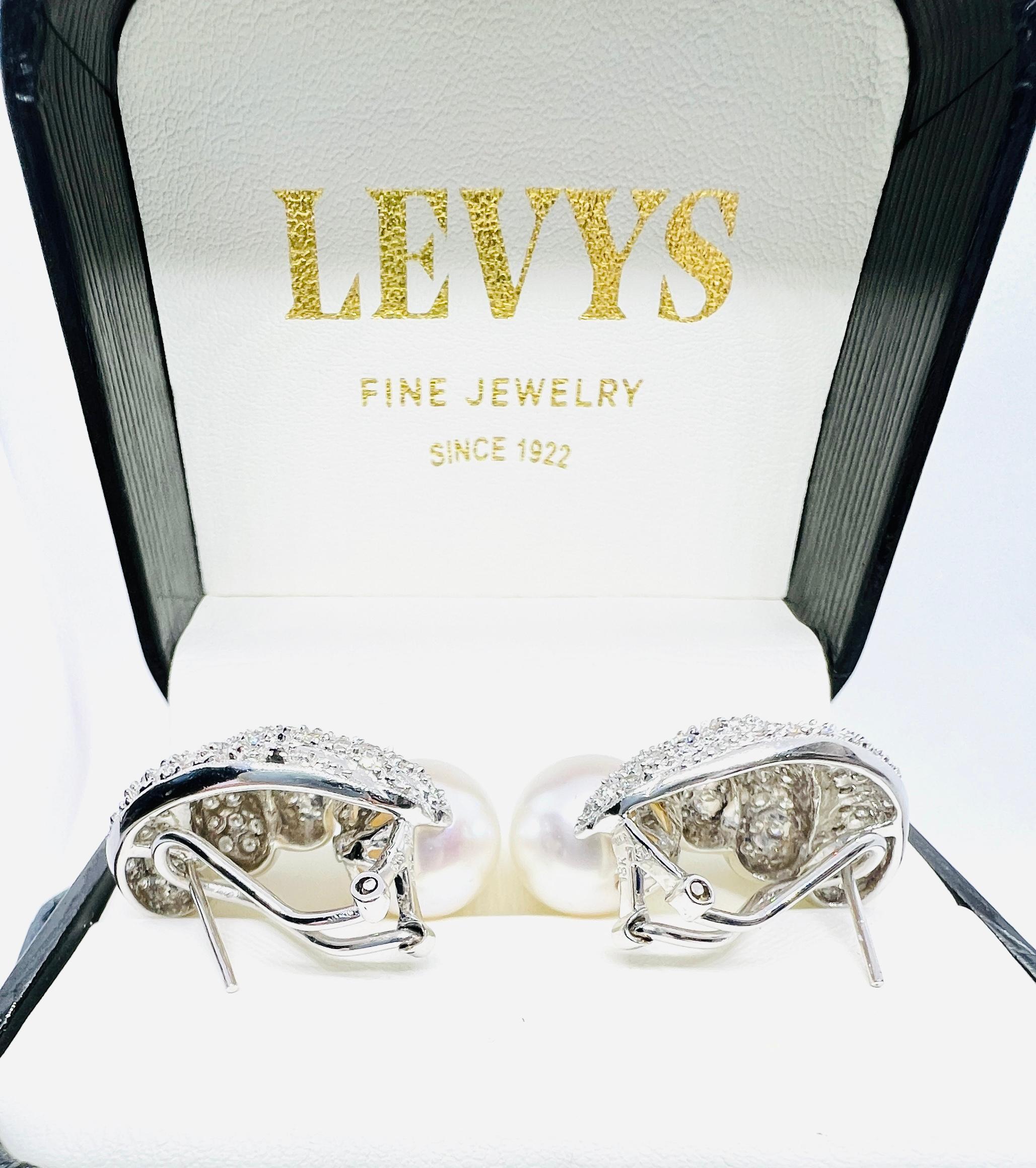 18K White Gold Diamond & South seas Pearl Vintage Earrings 19.3 Grams For Sale 2