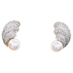 Boucles d'oreilles vintage en or blanc 18 carats, diamants et perles des mers du Sud 19,3 grammes