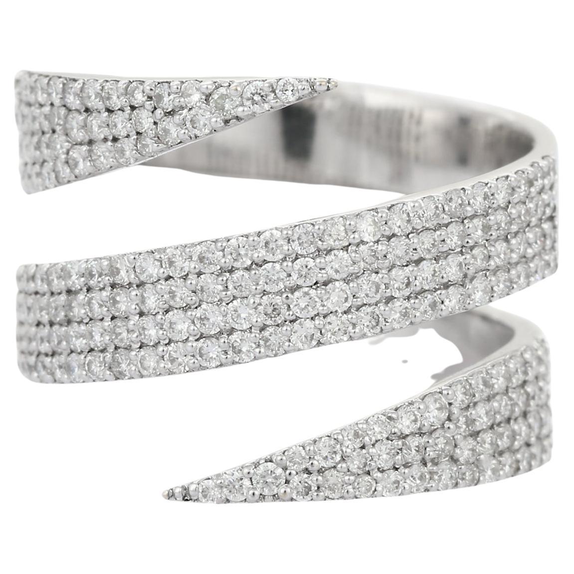 For Sale:  18K White Gold Diamond Wrap Band Ring