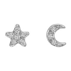 18k White Gold & Diamond Star & Moon Earstuds