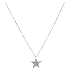 18K White Gold Diamond Star Pendant Necklace, Modern Design, USA