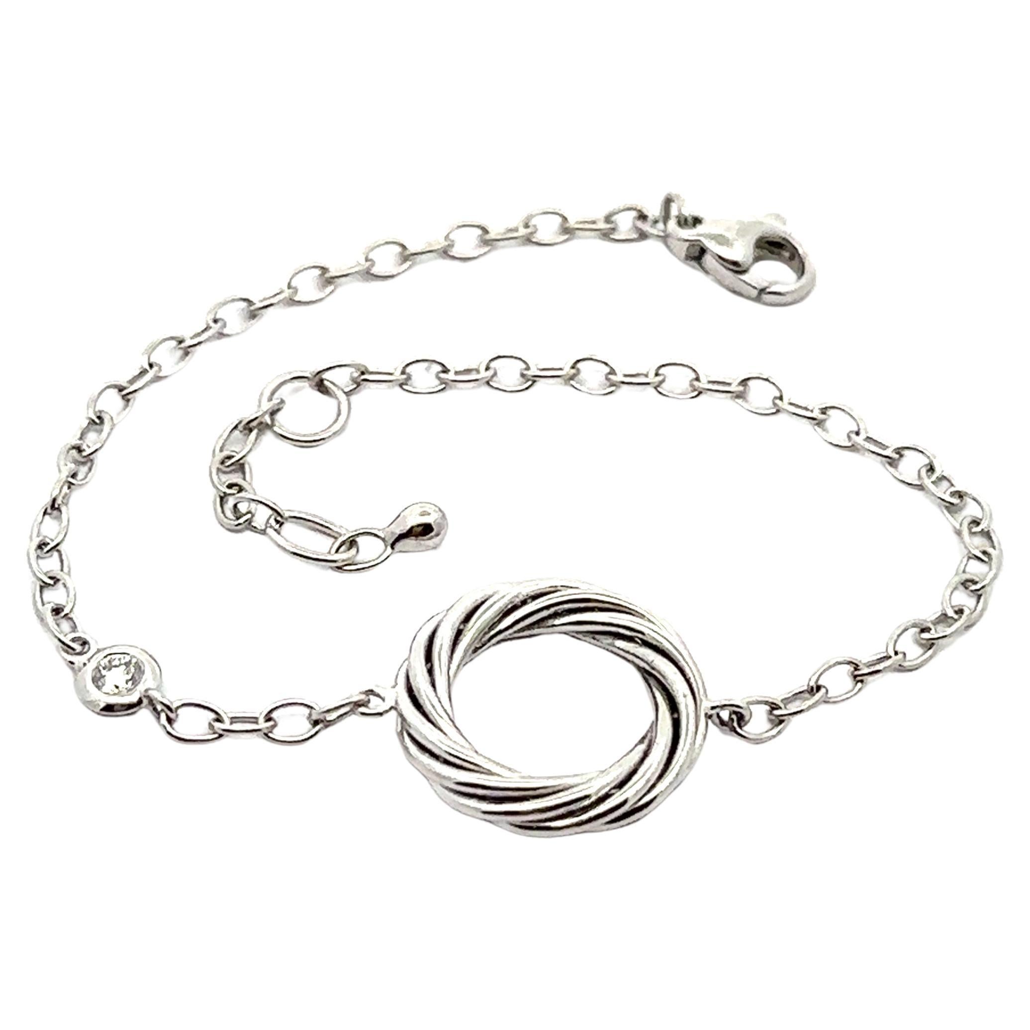 18k White Gold Diamond Station Cable Circle Adjustable Chain Link Bracelet For Sale