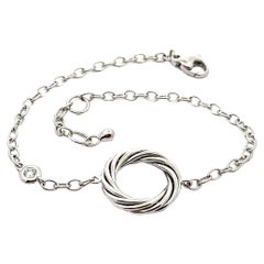 18k White Gold Diamond Station Cable Circle Adjustable Chain Link Bracelet