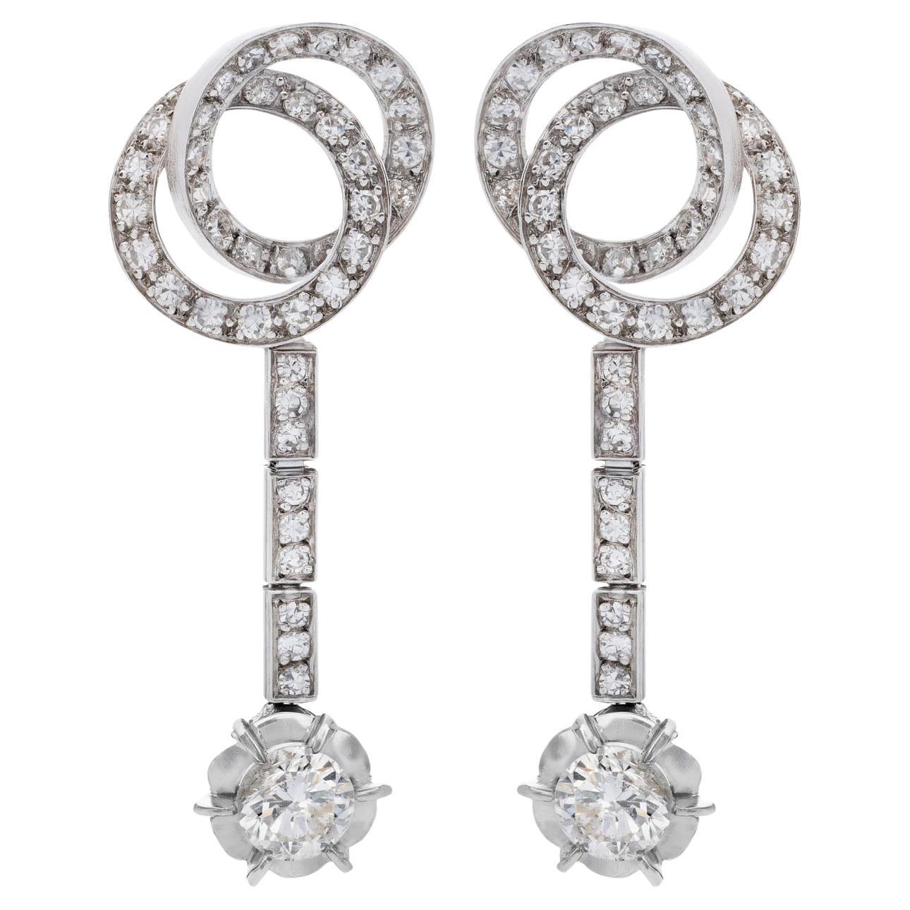 18k White Gold Diamond Stud Earrings, 1.47 Carats For Sale