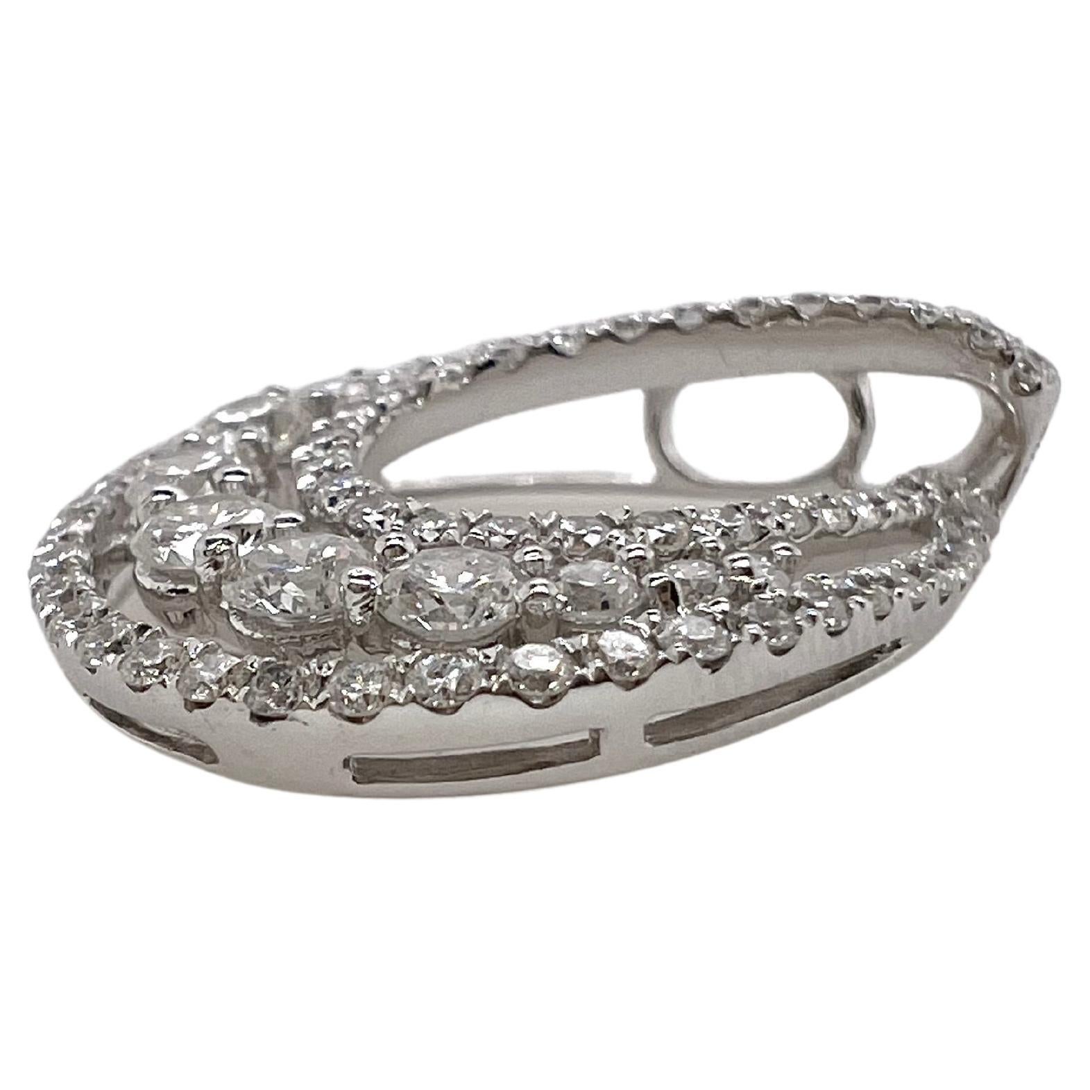 Contemporary 18k White Gold Diamond Swirl Pendant Design For Sale