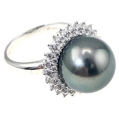 Bague en or blanc 18K avec diamant et perle de Tahiti