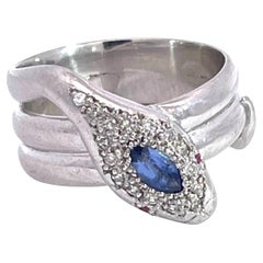 18K White Gold Diamond Tanzanite Head Snake Ring