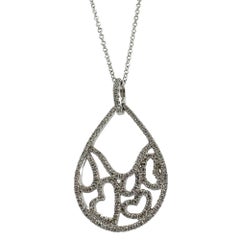 18K White Gold Diamond Tear Drop Heart Pendant Necklace