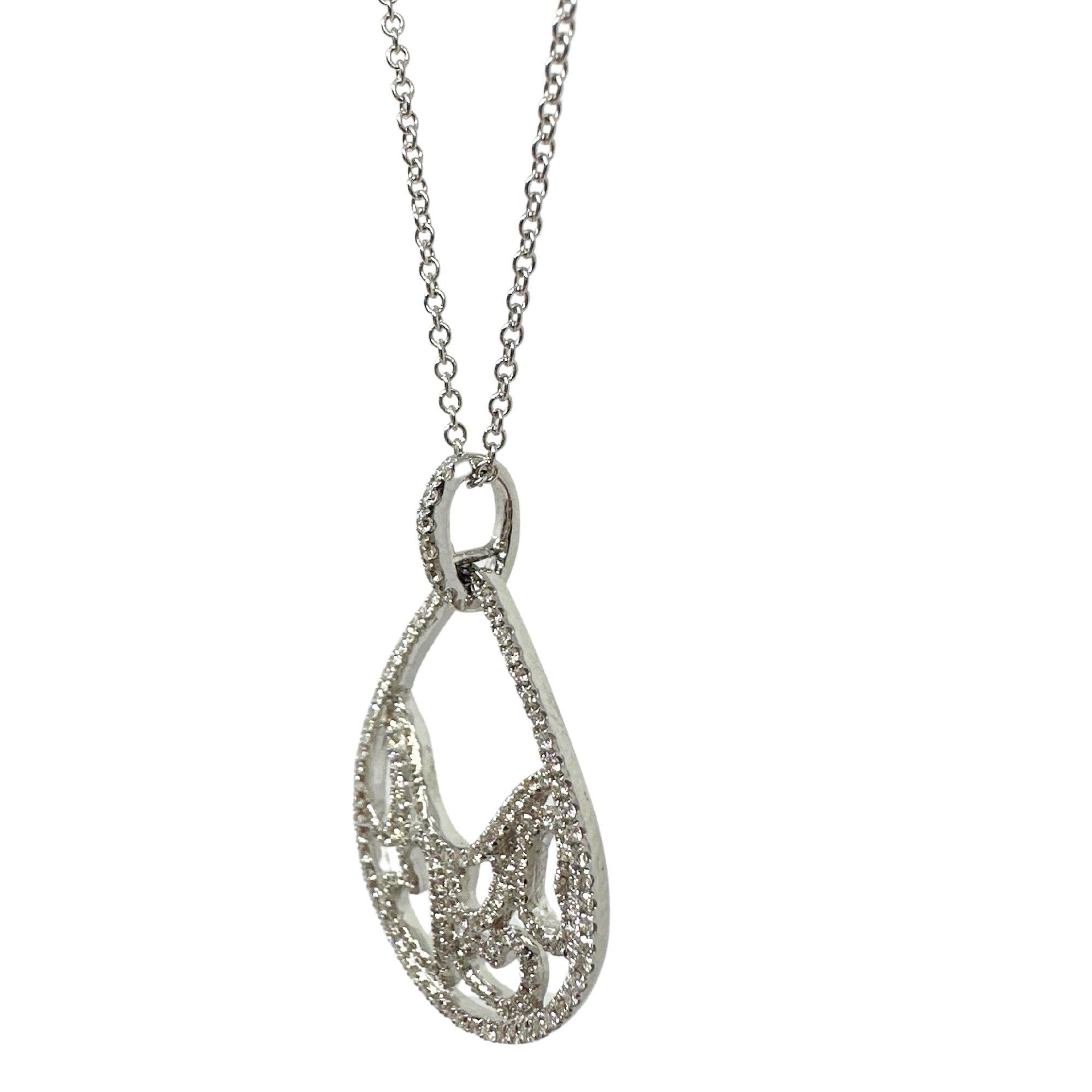 Round Cut 18K White Gold Diamond Tear Drop Heart Pendant Necklace For Sale