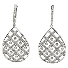 18k White Gold Diamond Teardrop Pendant Earrings