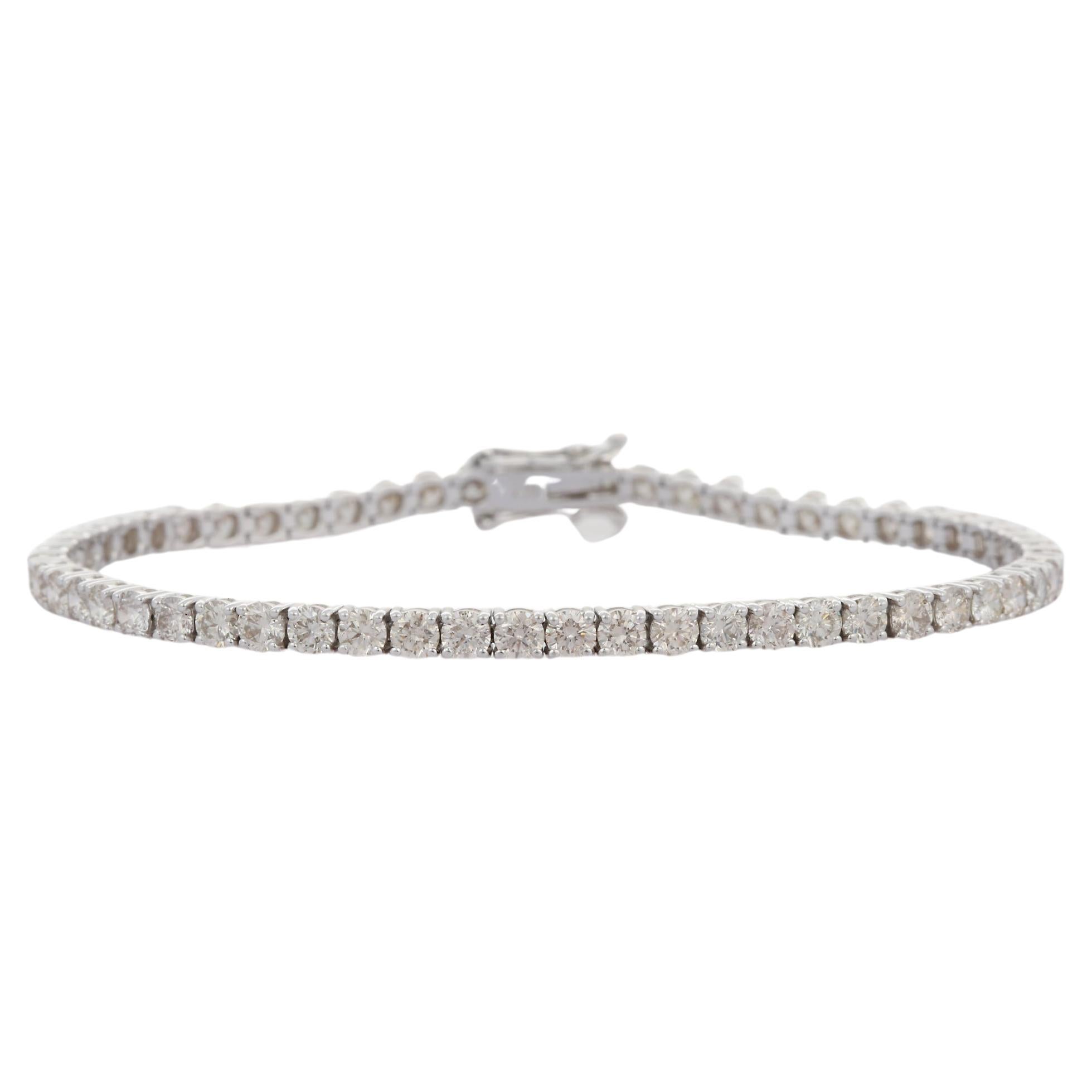 Bracelet tennis cadeau pour mère en or blanc 18 carats avec diamants véritables de 6,01 carats