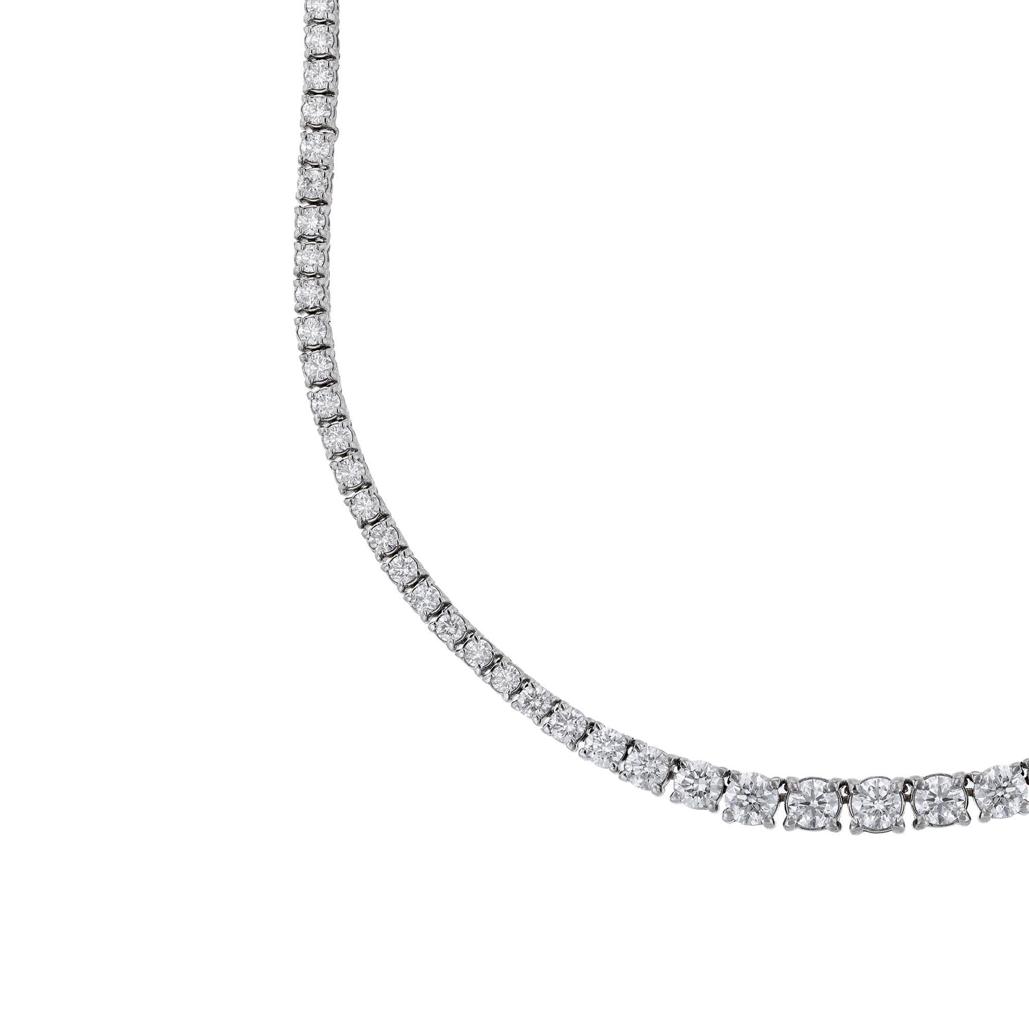 Round Cut 18K White Gold Diamond Tennis Necklace, 6.77ct For Sale