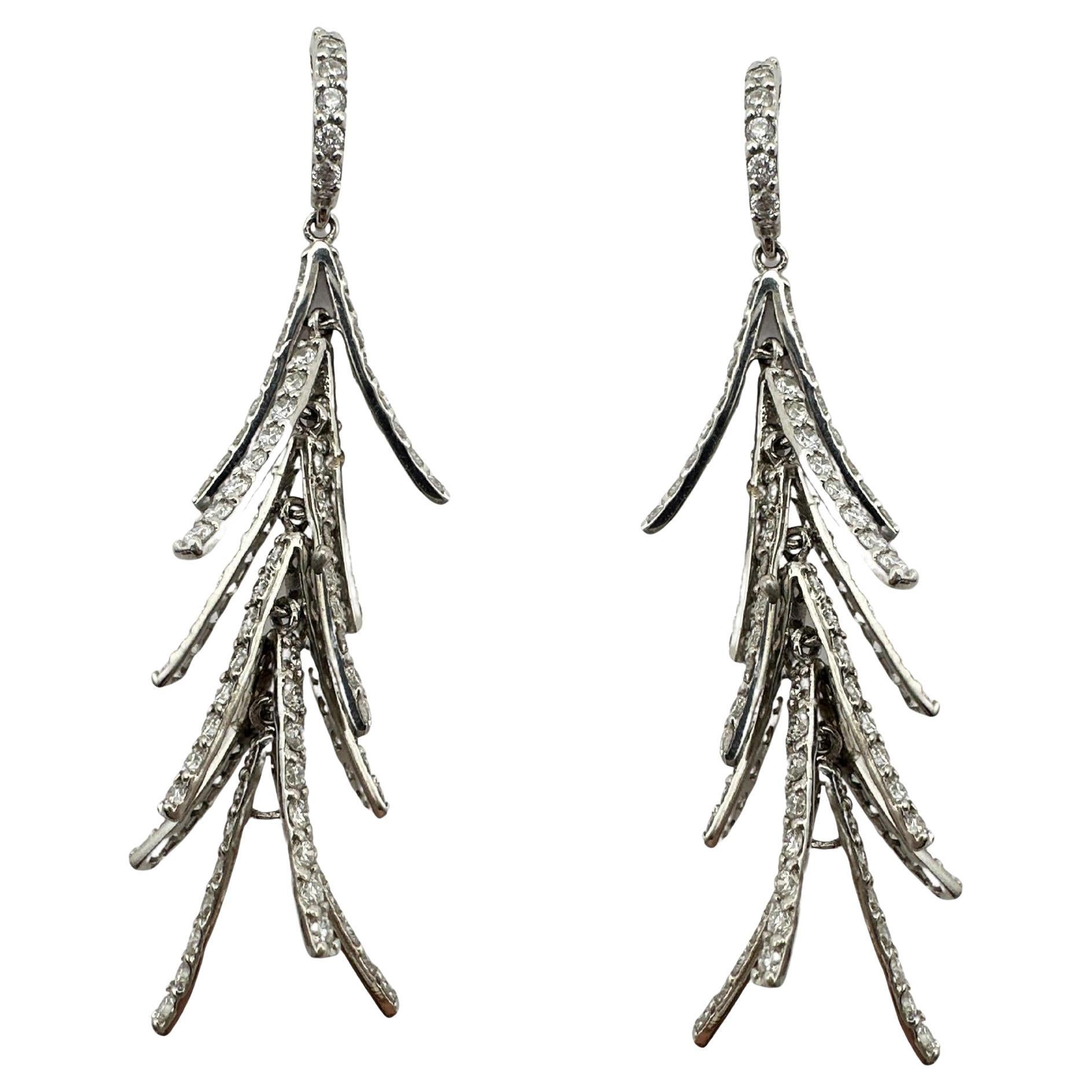 18K White Gold Diamond Tree Drop Earrings