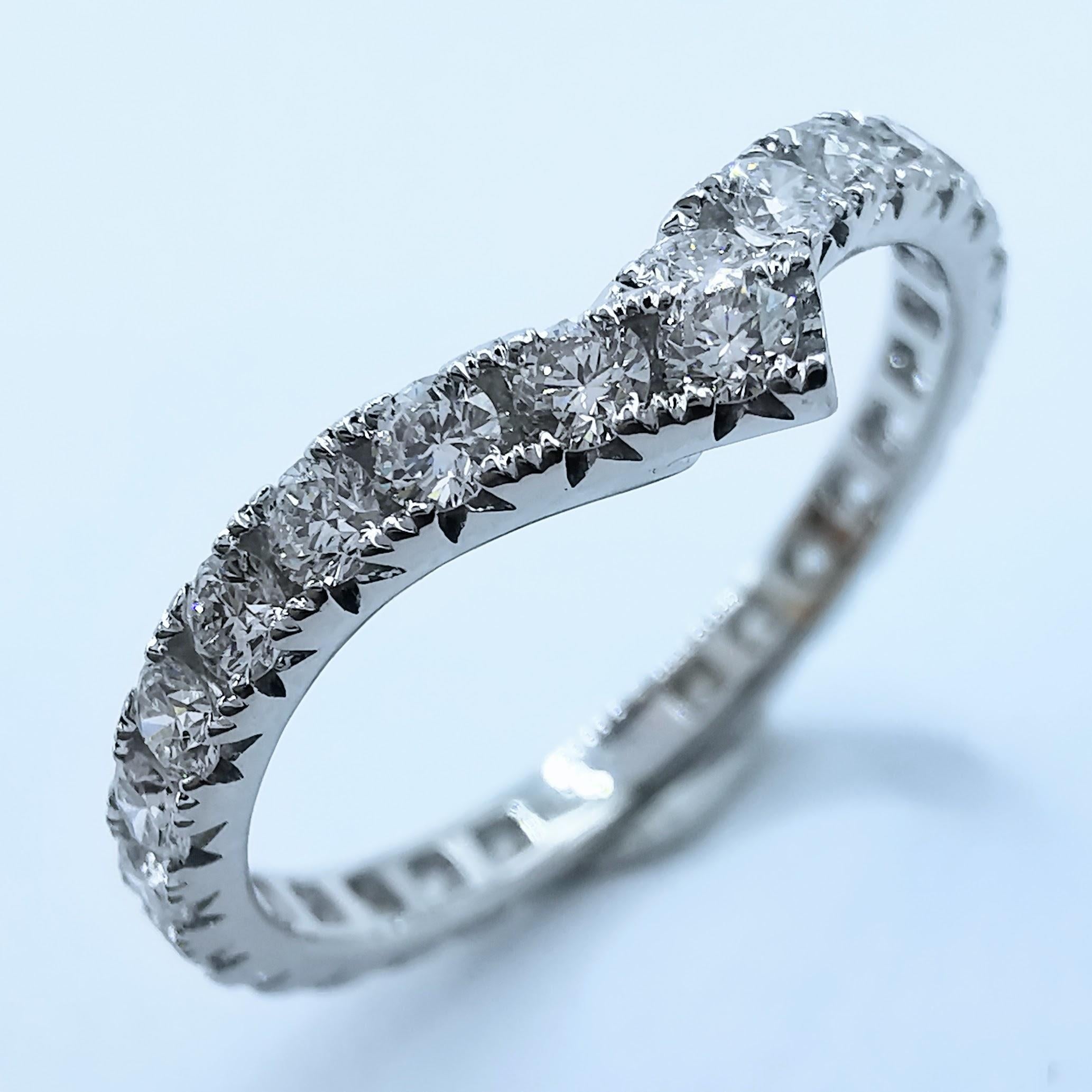 For Sale:  18K White Gold Diamond V Shape Ribbon Wrap Eternity Band Wedding Stacking Ring 2