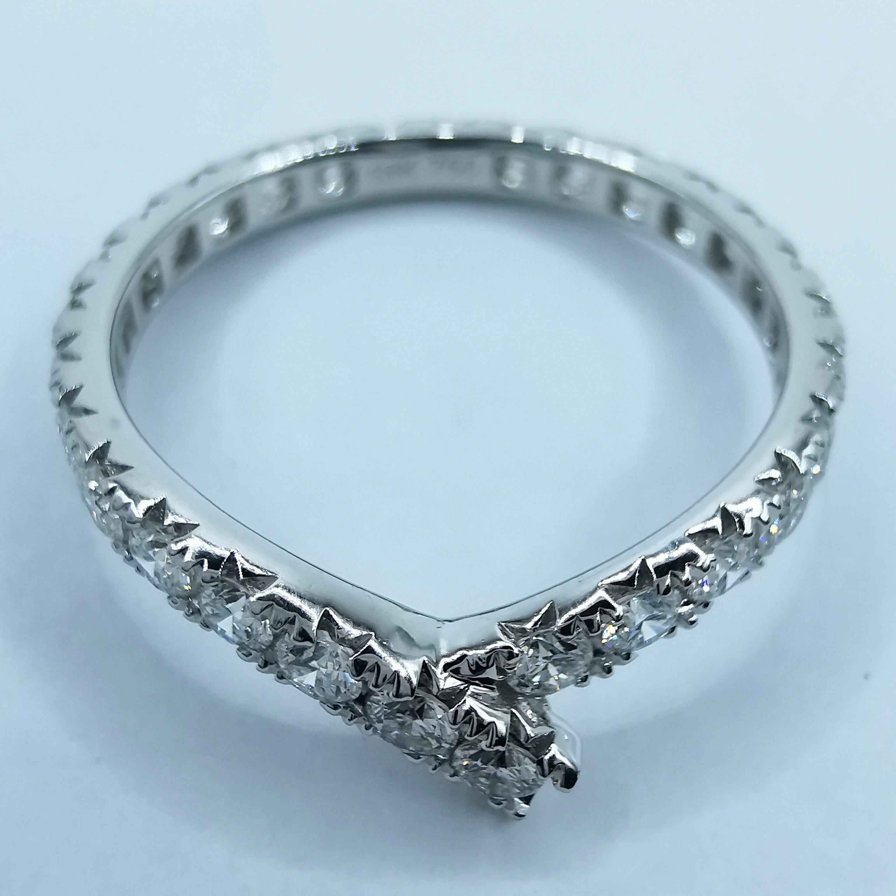 For Sale:  18K White Gold Diamond V Shape Ribbon Wrap Eternity Band Wedding Stacking Ring 2