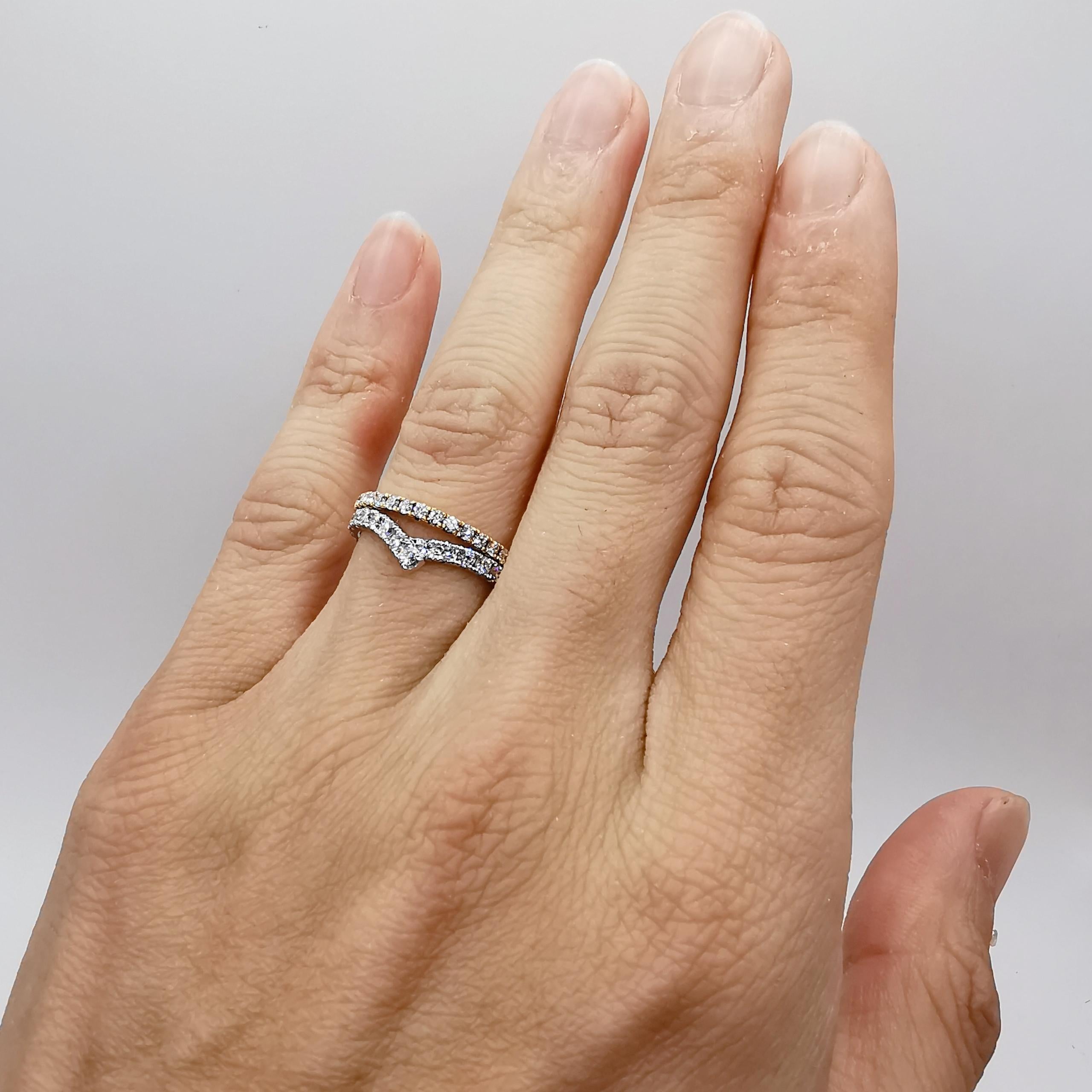 For Sale:  18K White Gold Diamond V Shape Ribbon Wrap Eternity Band Wedding Stacking Ring 10