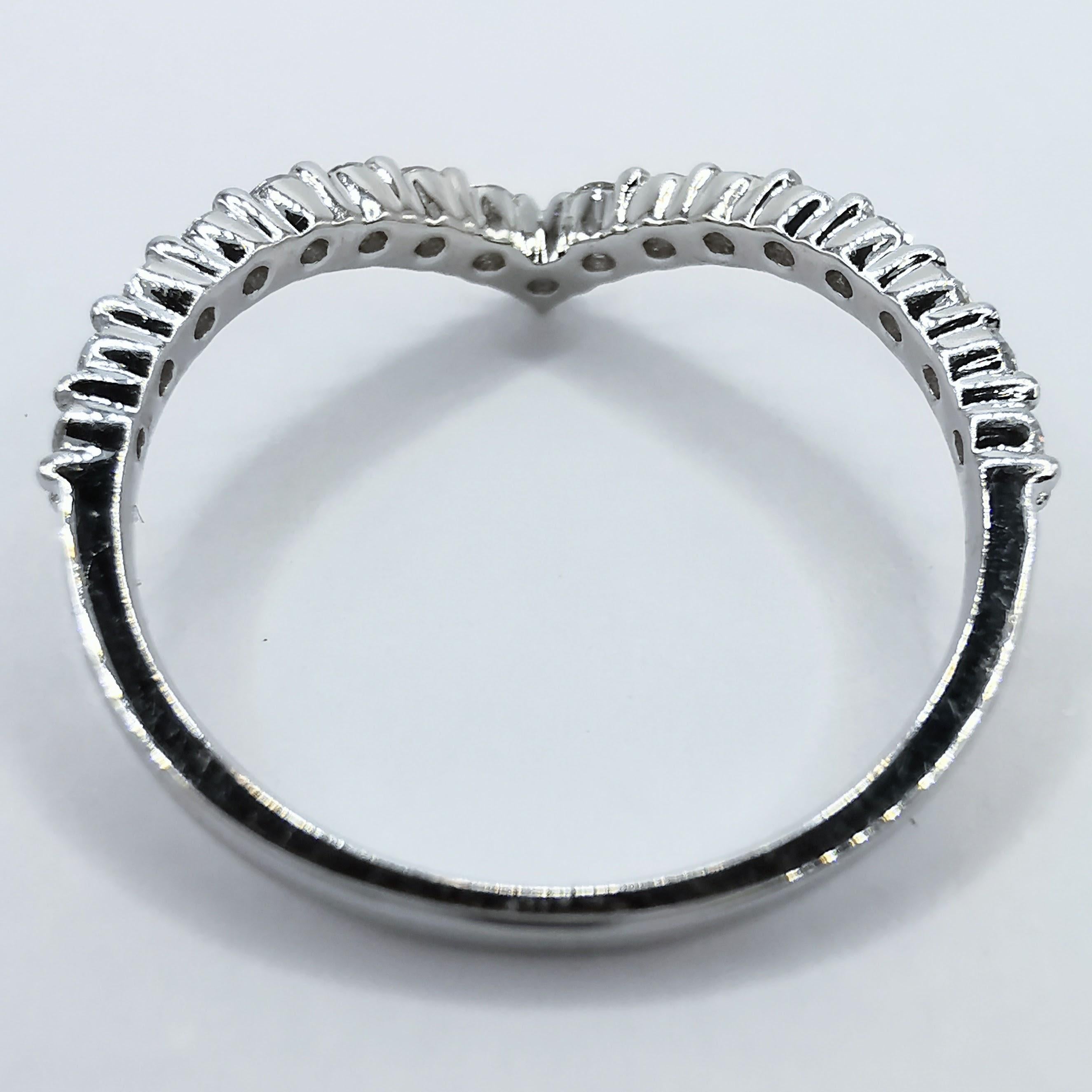 For Sale:  18K White Gold Diamond V Shape Wishbone Half Eternity Band Wedding Stacking Ring 4