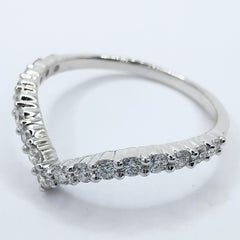 18K White Gold Diamond V Shape Wishbone Half Eternity Band Wedding Stacking Ring