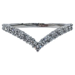 18K White Gold Diamond V Shape Wishbone Half Eternity Band Wedding Stacking Ring