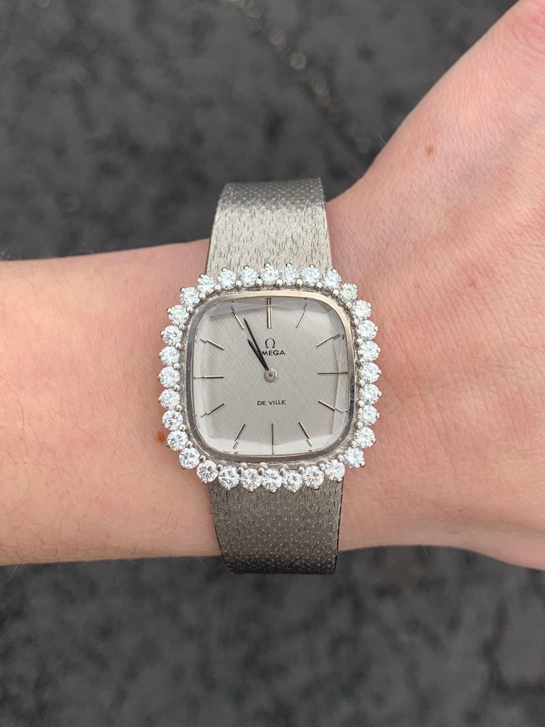 Women's 18 Karat White Gold and Diamond Vintage Omega De Ville Watch