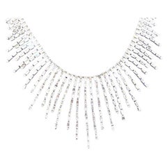 18K White Gold Diamond Waterfall Drop Necklace 22.56 Carat Total Weight
