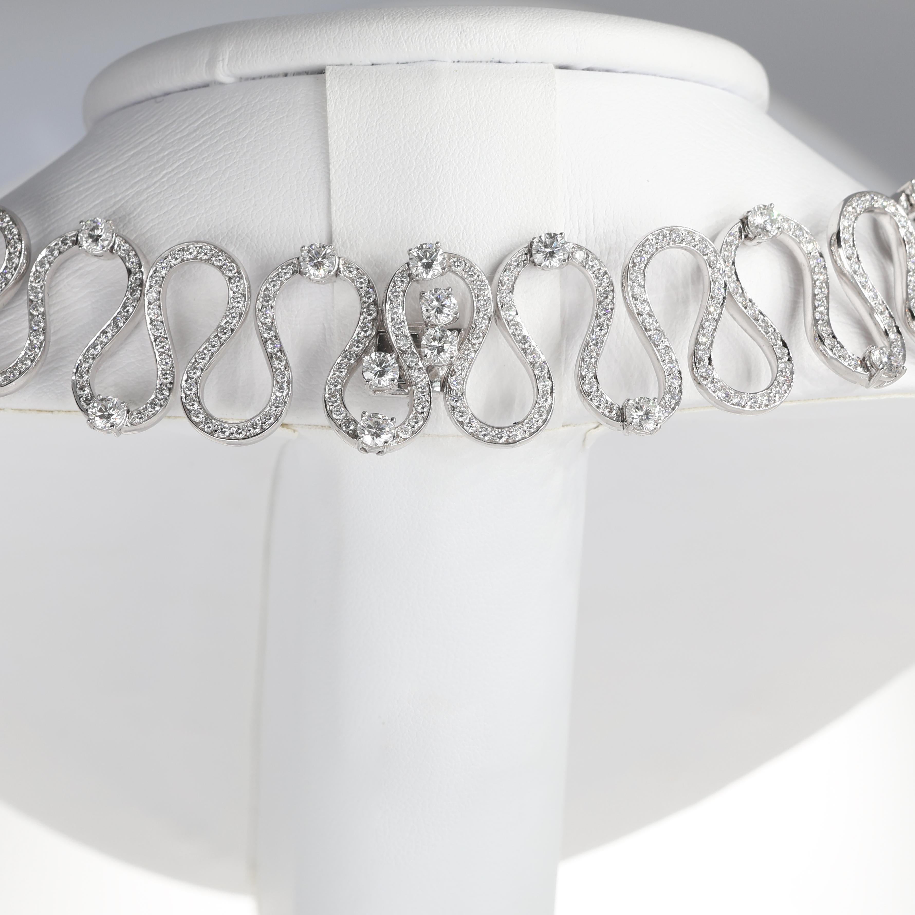 18K White Gold Diamond Wave Choker Necklace For Sale 1