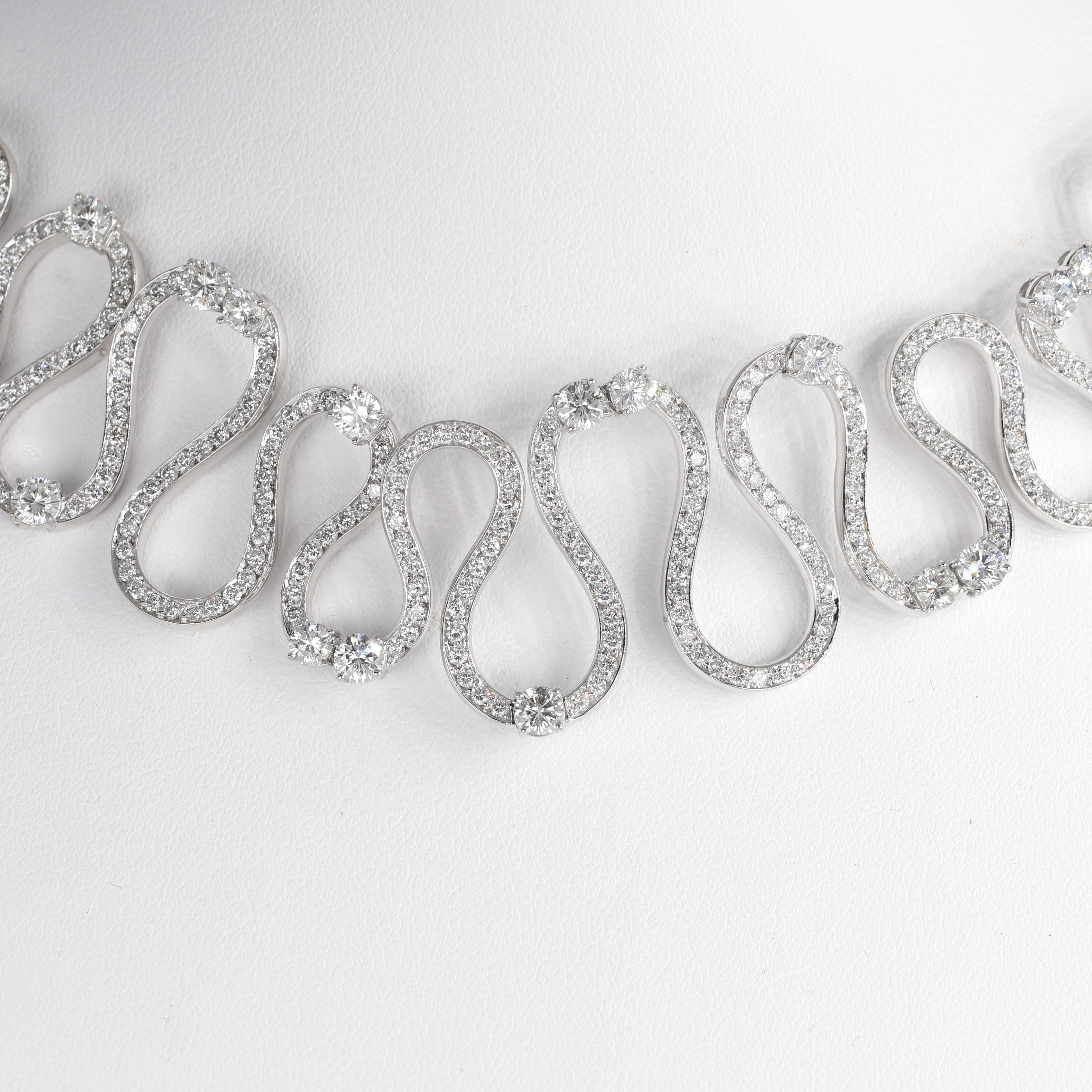 18K White Gold Diamond Wave Choker Necklace For Sale 2