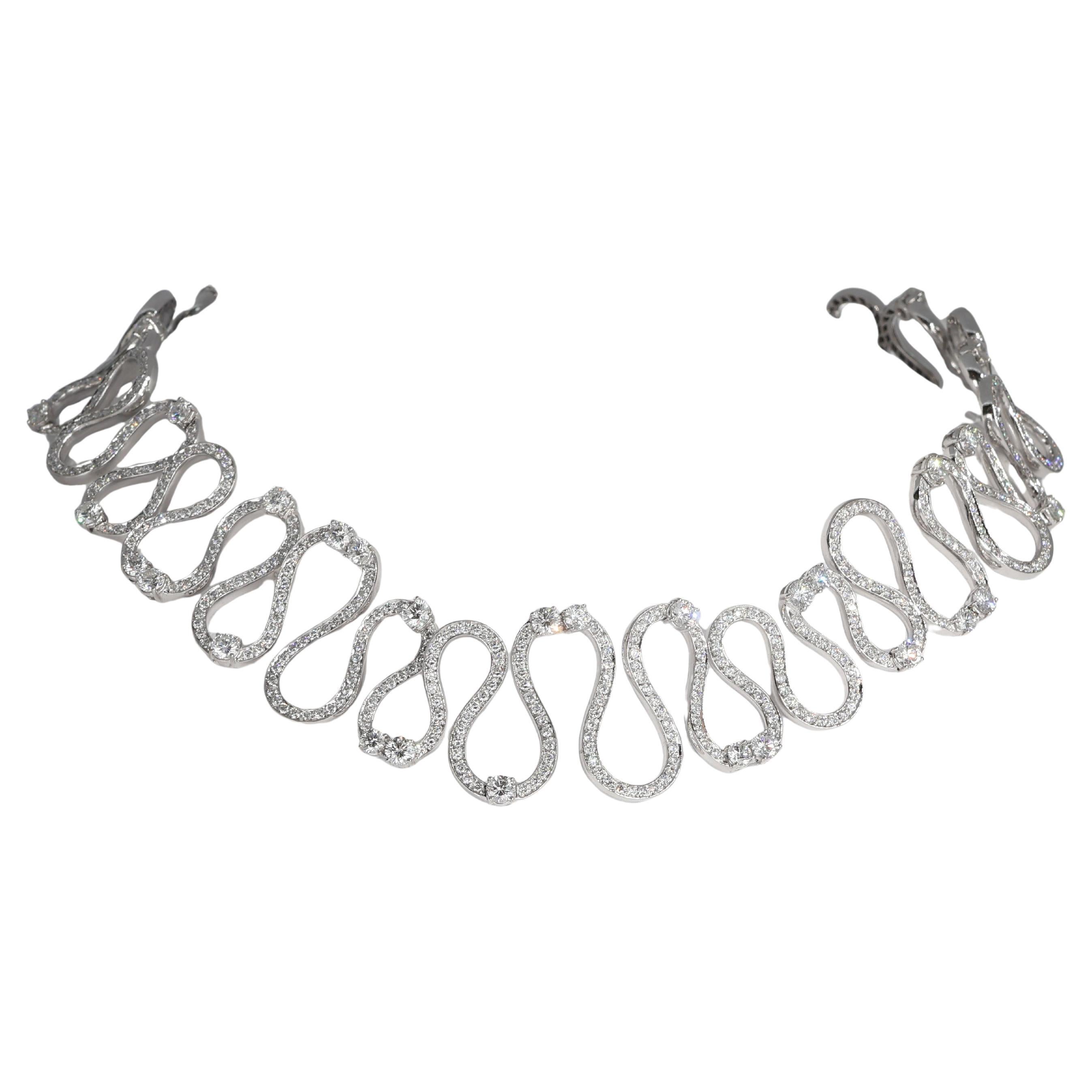 Collar Gargantilla Onda Diamante Oro Blanco 18K