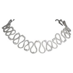 Collier ras du cou en or blanc 18K avec diamants et vagues