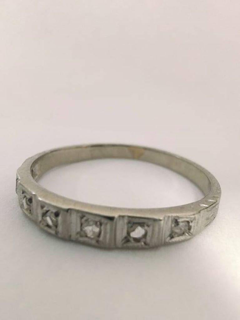 Art Deco 18k White Gold Diamond Wedding Band Ring 1.3g