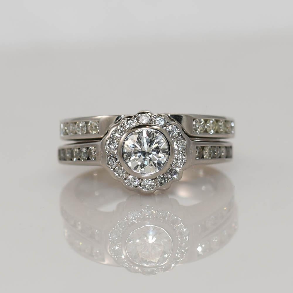 18K Weißgold Diamant Ehering Set 1,10ct (Rundschliff) im Angebot