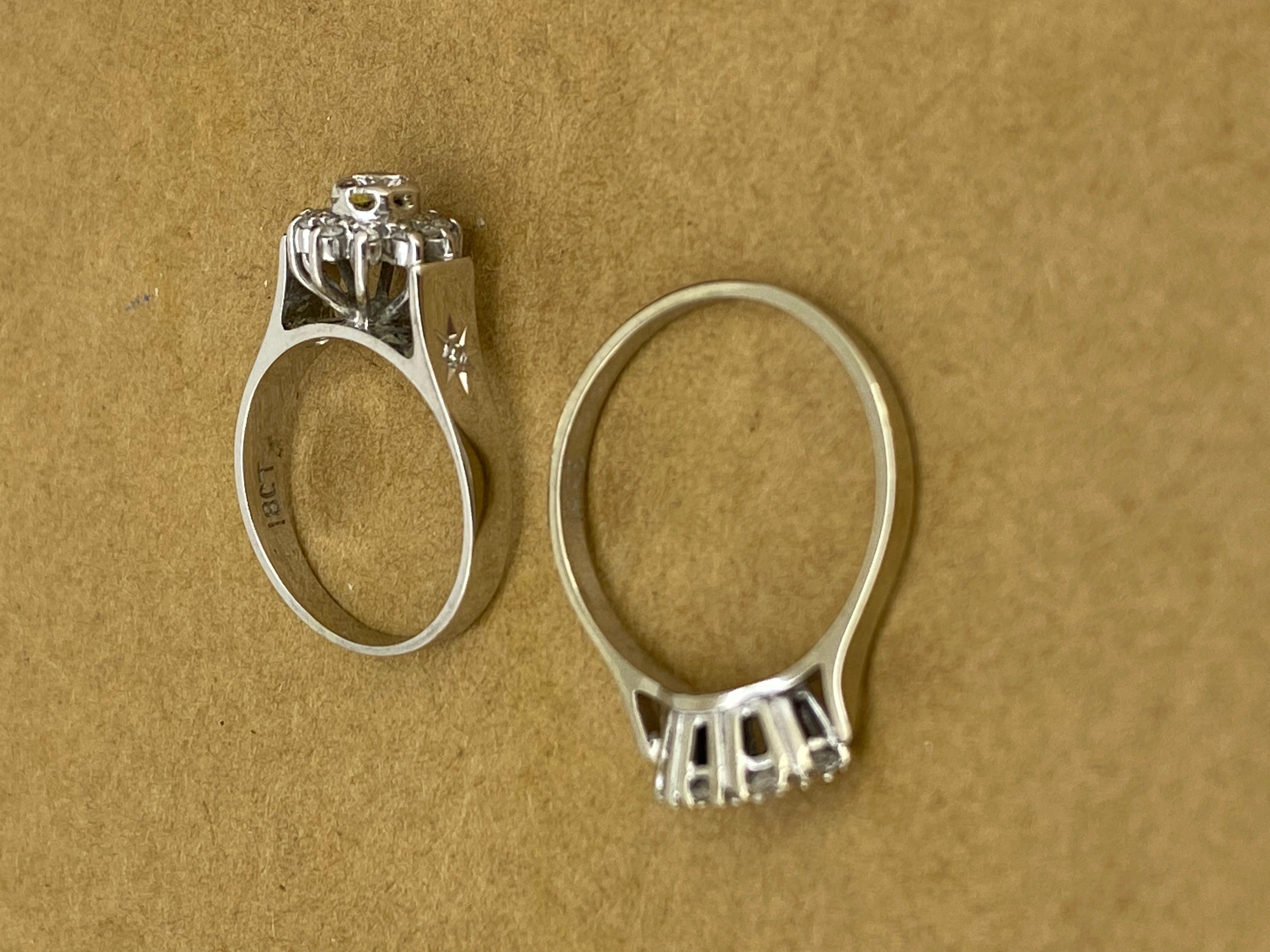 De las mujeres Alianza de boda de oro blanco de 18 quilates y diamantes: Anillo de Diamantes Margarita y Alianza de Diamantes en Forma de U en venta