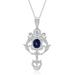 18k White Gold Diamond, White Sapphire, and Tanzanite Art Deco Style Necklace