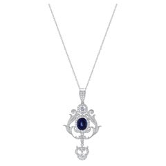 18k White Gold Diamond, White Sapphire, and Tanzanite Art Deco Style Necklace