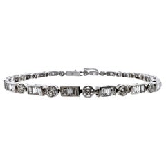 18k White Gold Diamond with Round Brilliant and Baguettes Tennis Bracelet