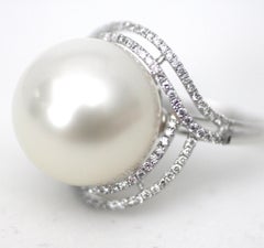 18 Karat Weißgold & Diamanten 15,8 mm Südseeperlen-Cocktailring