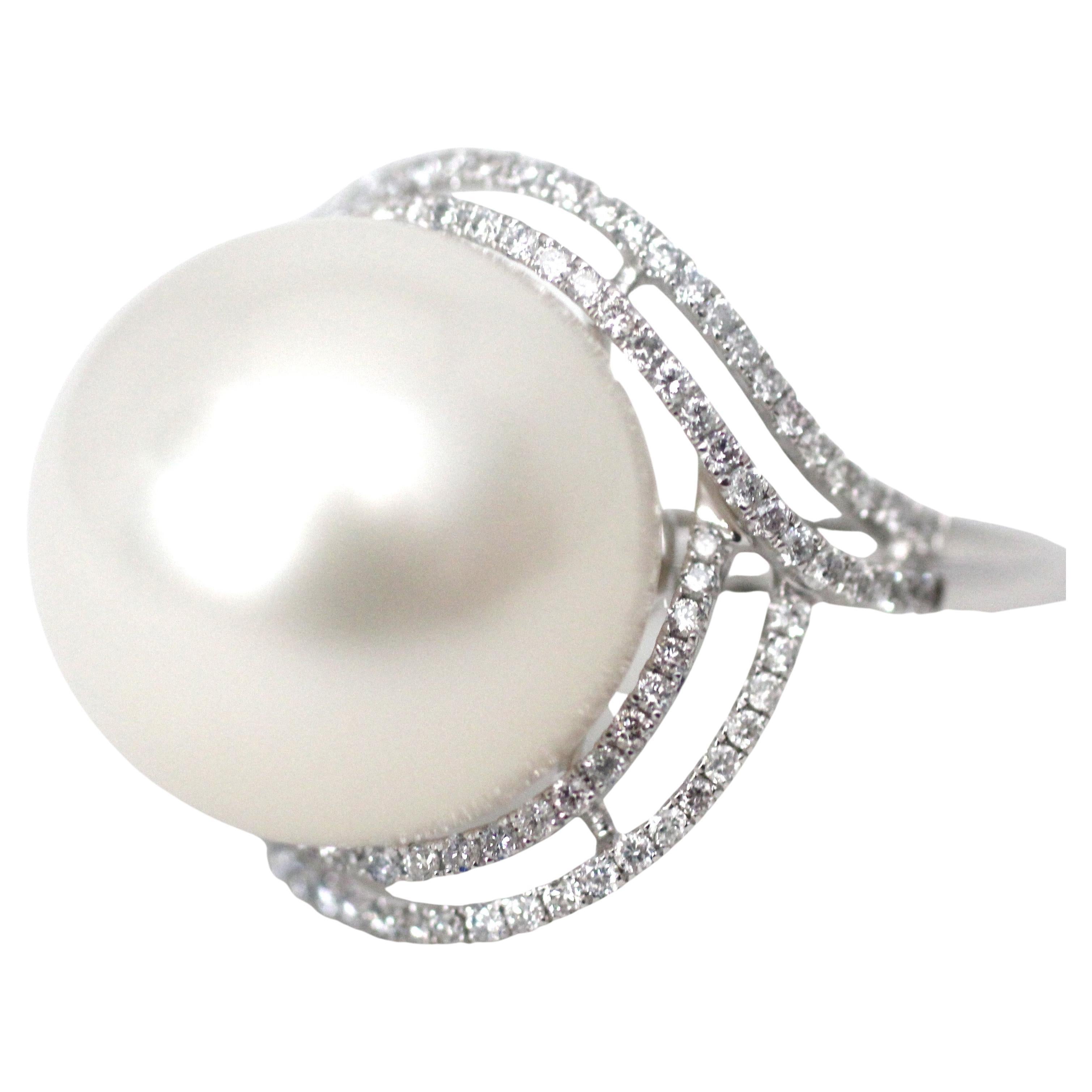 18K White Gold & Diamonds 15.8 mm South Sea Pearl Cocktail Ring