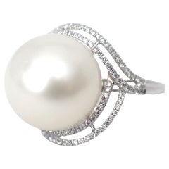 18K White Gold & Diamonds 15.8 mm South Sea Pearl Cocktail Ring