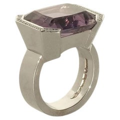 18k White Gold, Diamonds and Amethyst Ring by Swedish Lotta Torstensson